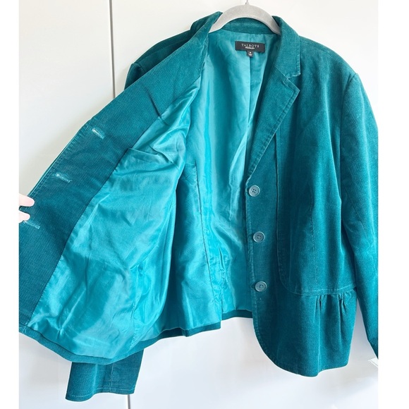 Talbots Emerald Teal Green Grace Corduroy Peplum Blazer Jacket Size 18 - Picture 6 of 7